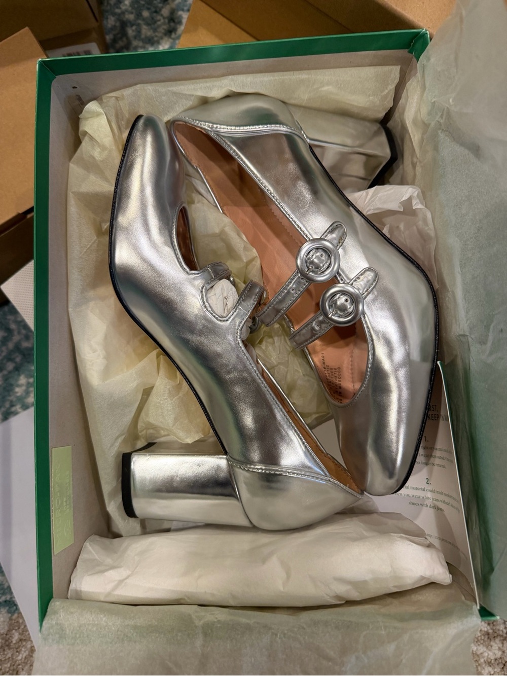 J. Crew Silver Metallic Mary Jane Block Heels with Double-Strap Buckles
